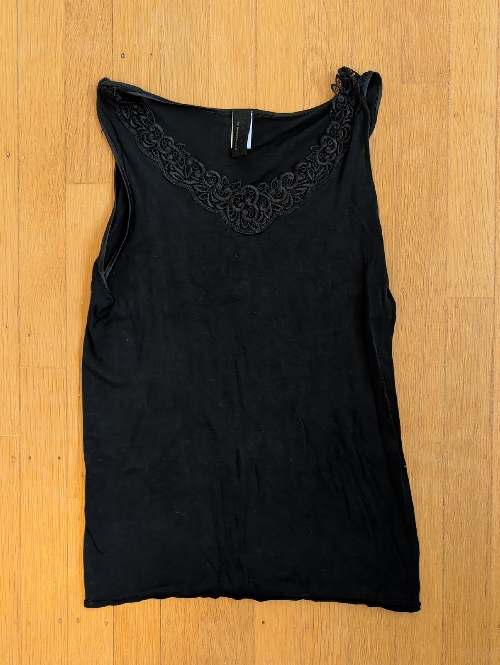 Hanro Black Lace-Trim Silk Sleeveless Tank